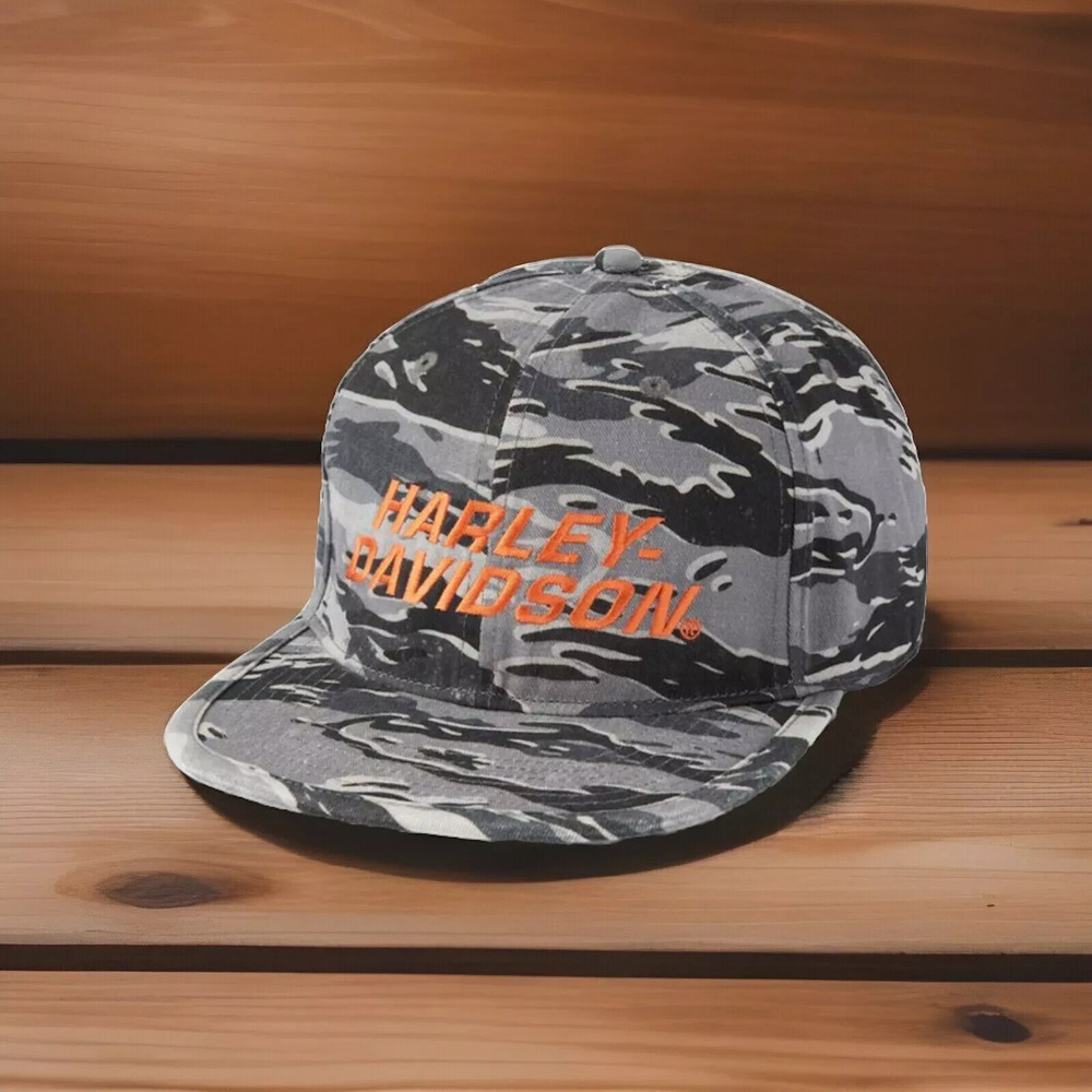 Harley-Davidson Men's Faster Adjustable Snapback Racing Hat Woven Camo Print Cap